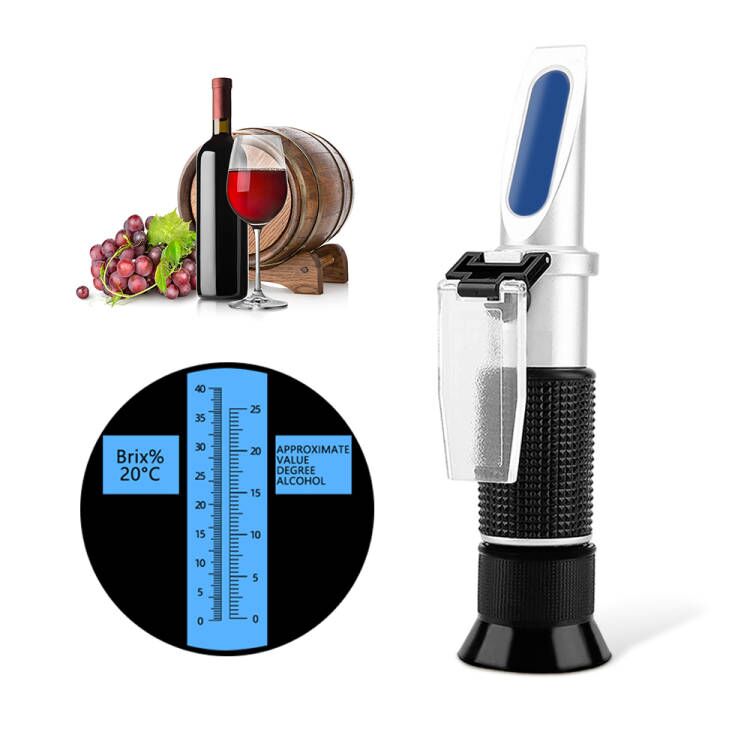 Handheld Alcohol Sugar Refractometer Wine Concentration Meter Densitometer 0-25% Alcohol Beer 0-40% Brix Grapes ATC 48%Off