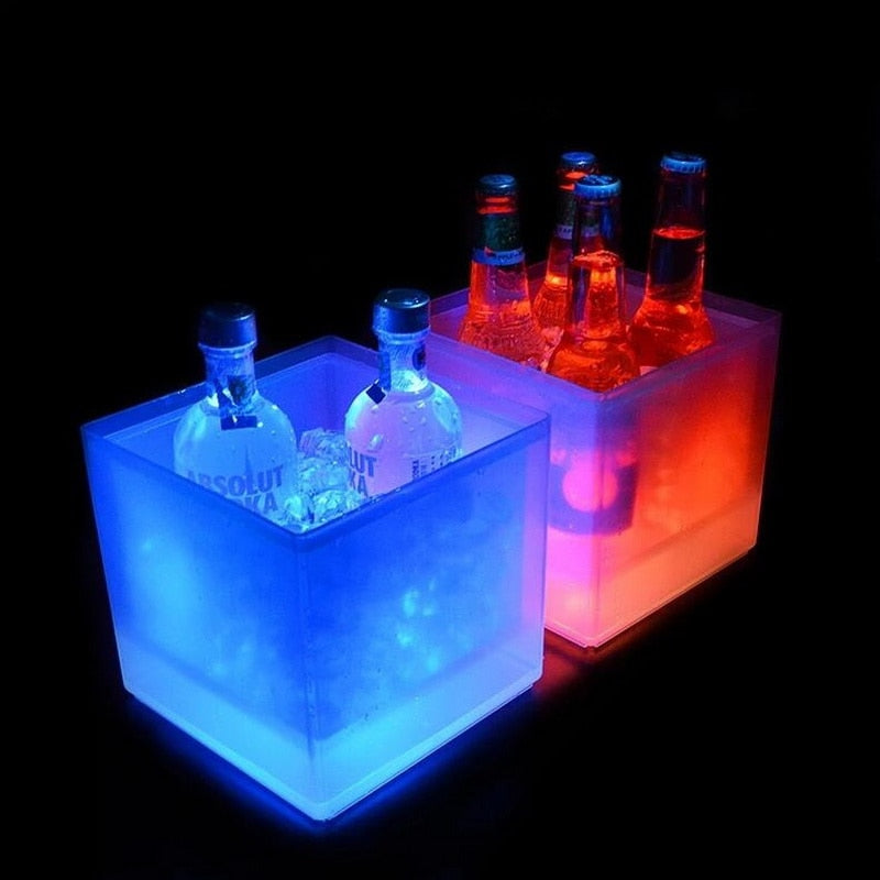 Double Layer Transparent Plastic LED Ice Bucket